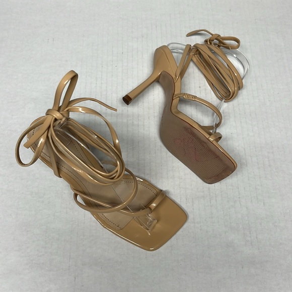 Schutz lily patent leather Nude Lace-Up toe strap Heels Strappy square Toe Sz 7 - Picture 13 of 16